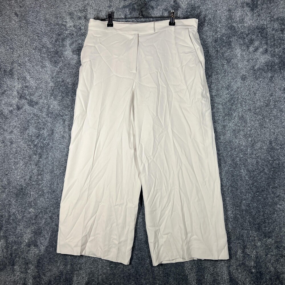 R Label Pants Womens Large White Crepe Pull On Wide Leg Lined Cropped Office